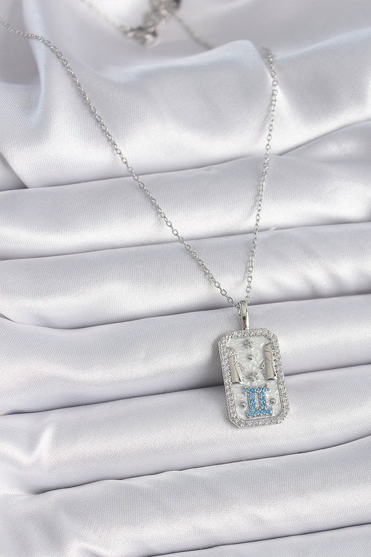 316L Steel Silver Color Chain Gemini Zodiac Sign Zircon Stone Women's Necklace
