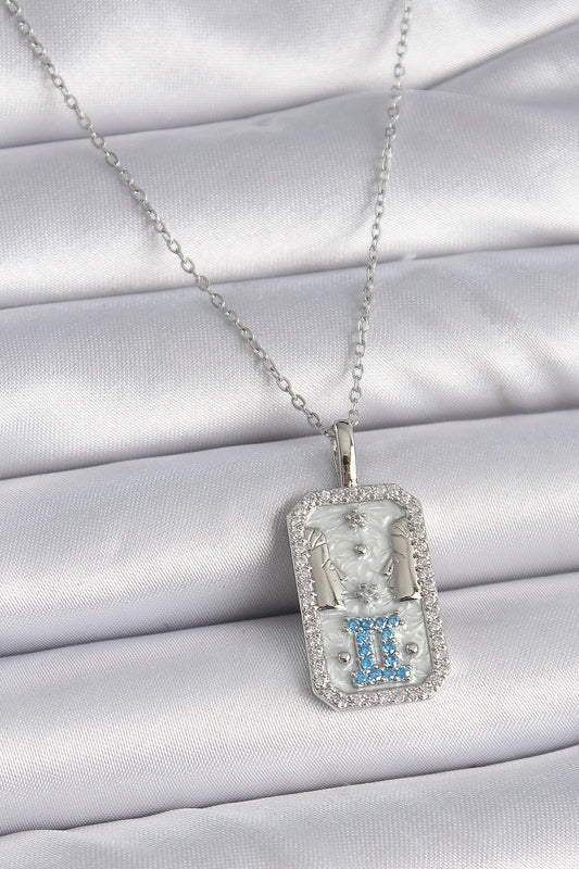 316L Steel Silver Color Chain Gemini Zodiac Sign Zircon Stone Women's Necklace