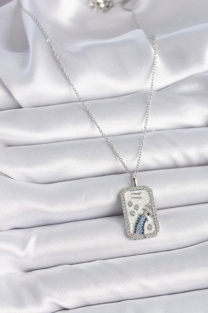 316L Steel Silver Color Chain Aquarius Zodiac Sign Zircon Stone Women's Necklace