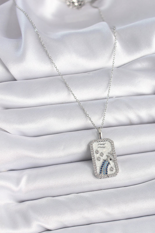 316L Steel Silver Color Chain Aquarius Zodiac Sign Zircon Stone Women's Necklace