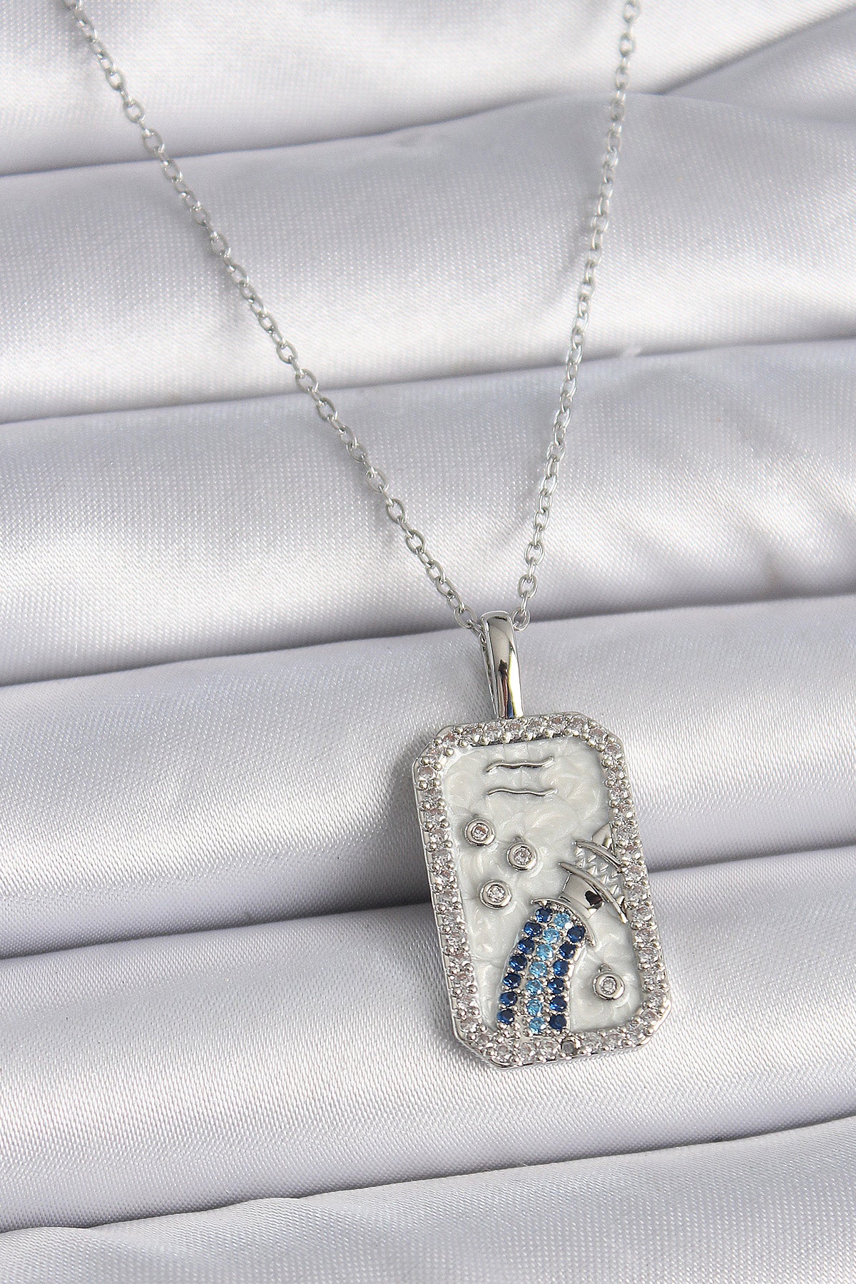 316L Steel Silver Color Chain Aquarius Zodiac Sign Zircon Stone Women's Necklace
