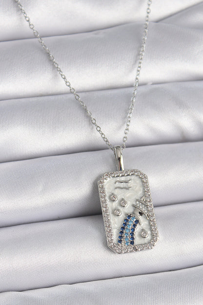 316L Steel Silver Color Chain Aquarius Zodiac Sign Zircon Stone Women's Necklace