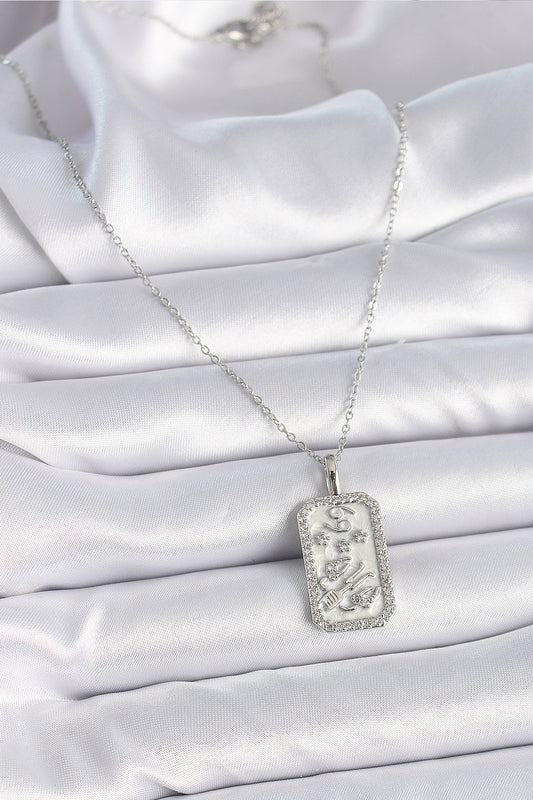 316L Steel Silver Color Chain Cancer Zodiac Zircon Stone Women's Necklace