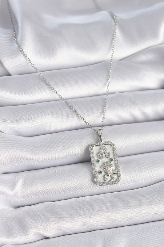 316L Steel Silver Color Chain Leo Zodiac Sign Zircon Stone Women's Necklace