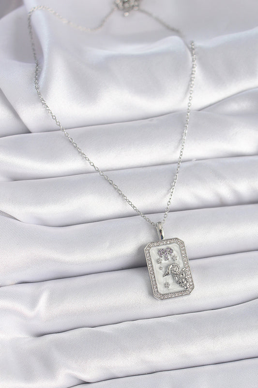 316L Steel Silver Color Chain Aries Zodiac Sign Zircon Stone Women's Necklace