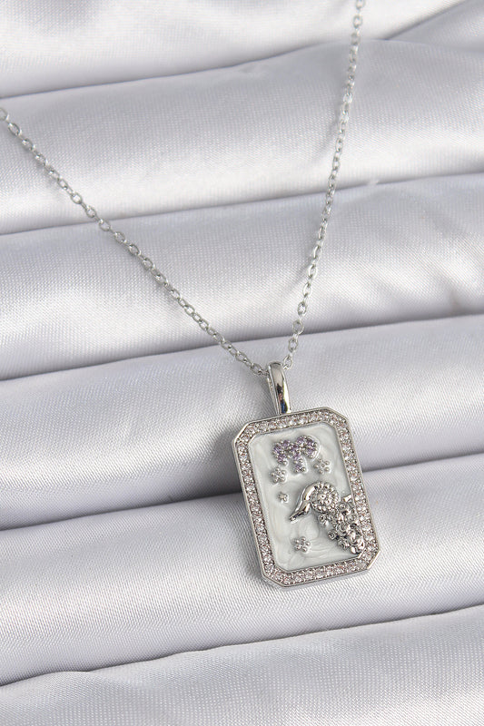 316L Steel Silver Color Chain Aries Zodiac Sign Zircon Stone Women's Necklace