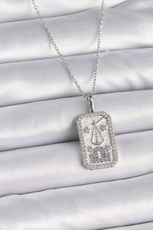 316L Steel Silver Color Libra Zodiac Sign Zircon Stone Women's Necklace