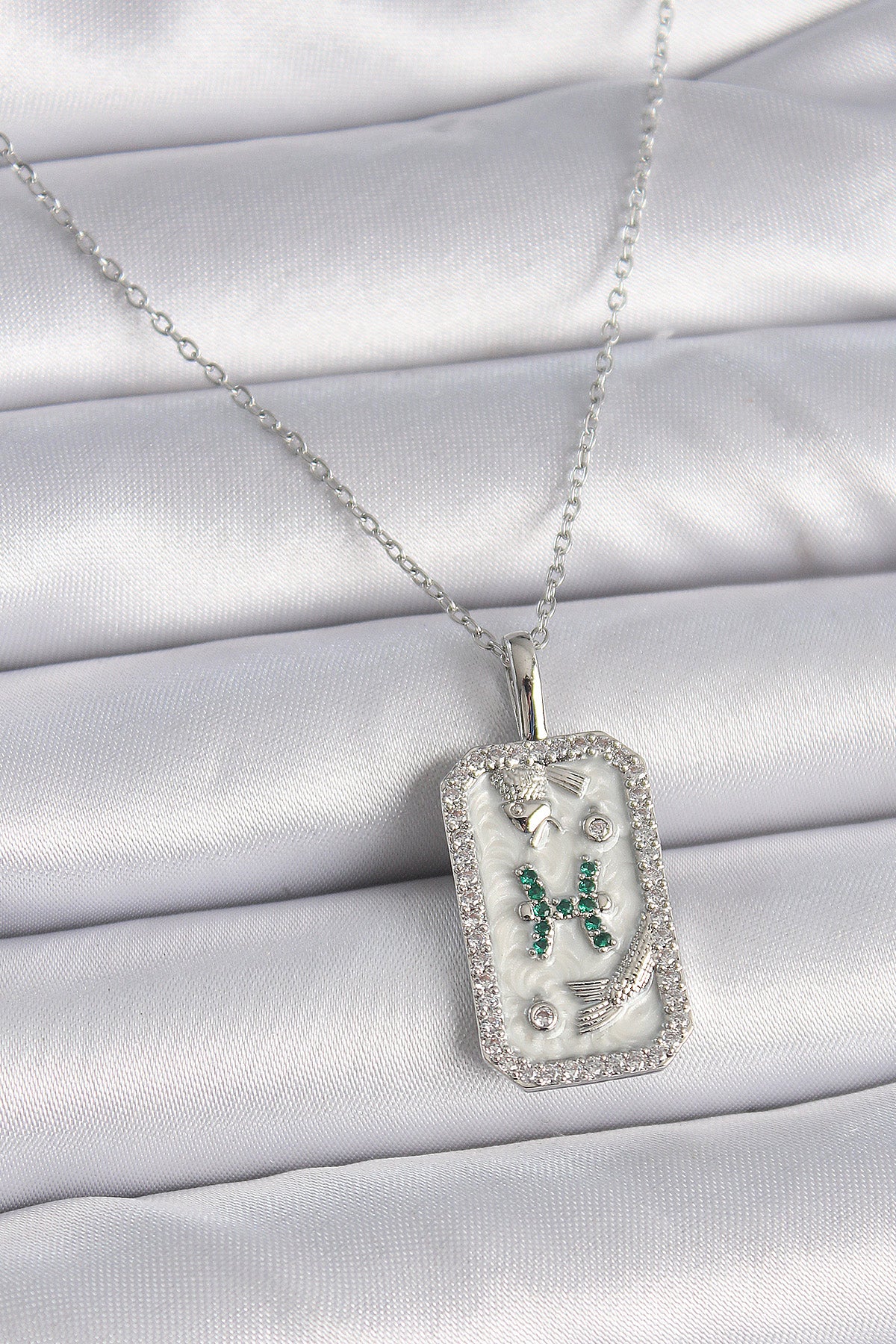 316L Steel Silver Color Chain Pisces Zircon Stone Women's Necklace