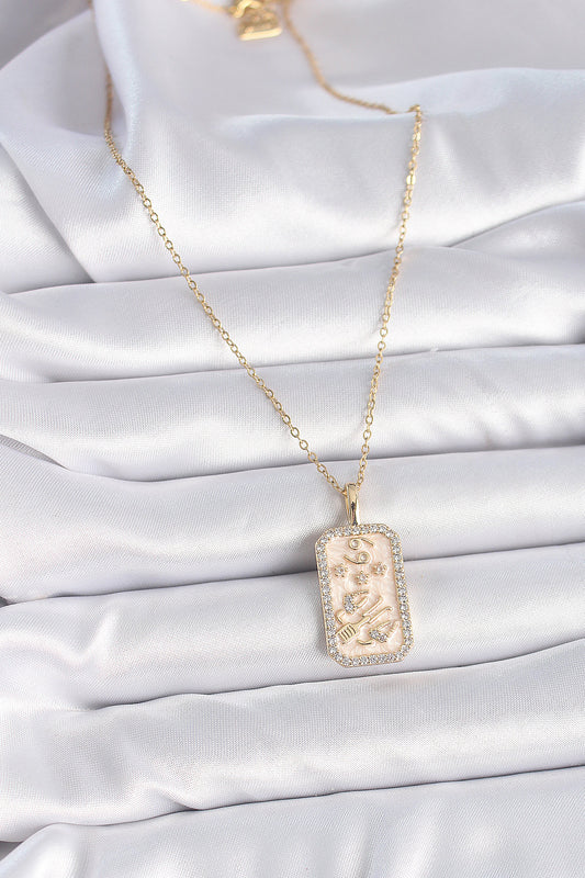 316L Steel Gold Color Chain Cancer Zodiac Sign Zircon Stone Women's Necklace