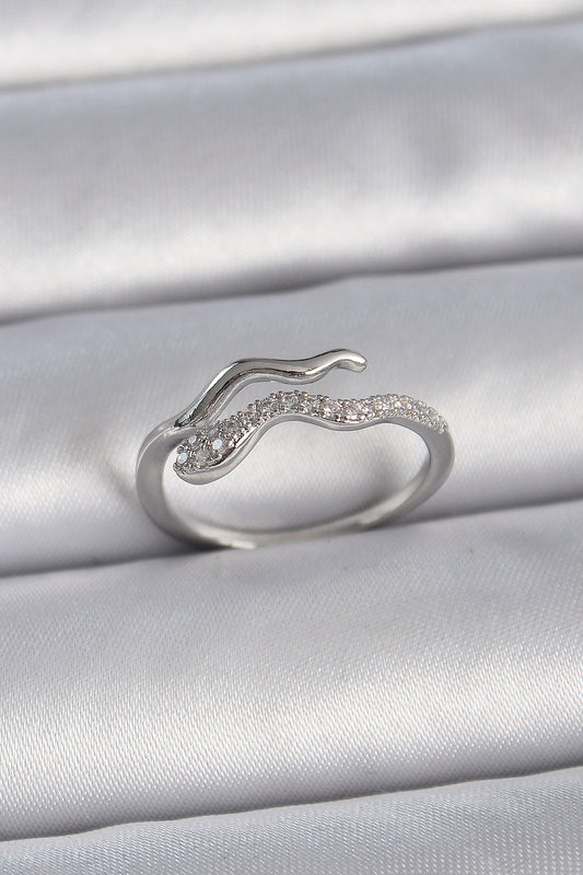 Brass Silver Color Zircon Stone Snake Adjustable Model Women's Ring