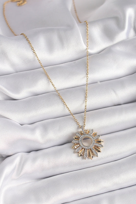 316L Steel Gold Color Chain Zircon Stone Mix Color Sun Model Women's Necklace