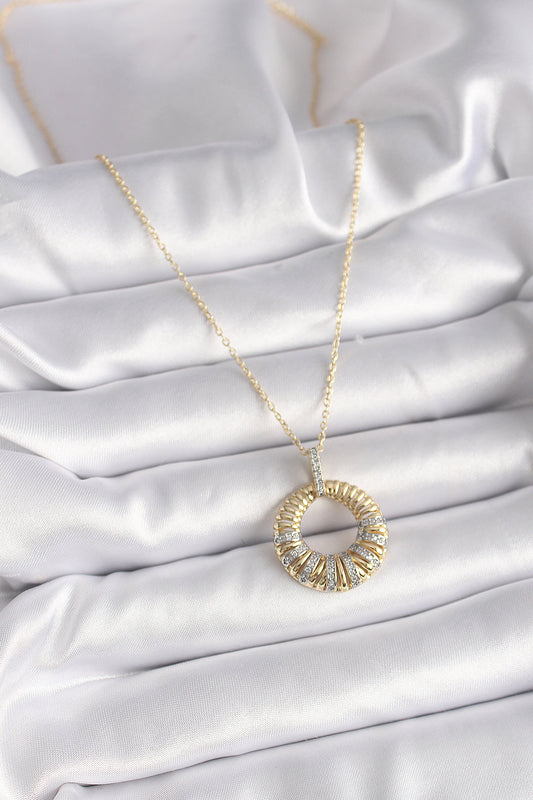 316L Steel Gold Color Chain Silver Zircon Stone Circle Model Women's Necklace