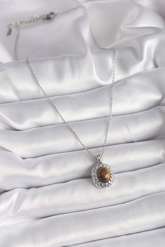 316L Steel Silver Color Chain Amber Bead Model Women's Necklace