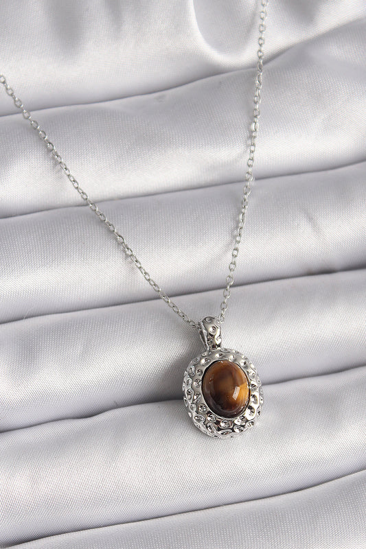 316L Steel Silver Color Chain Amber Bead Model Women's Necklace