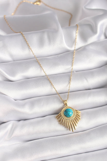 316L Çelik Gold Renk Zincir Mavi Boncuk Güneş Model Kadın Kolye