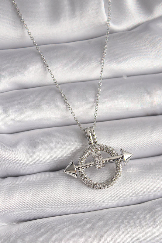 316L Steel Silver Color Chain Zircon Stone Ring Model Women's Necklace