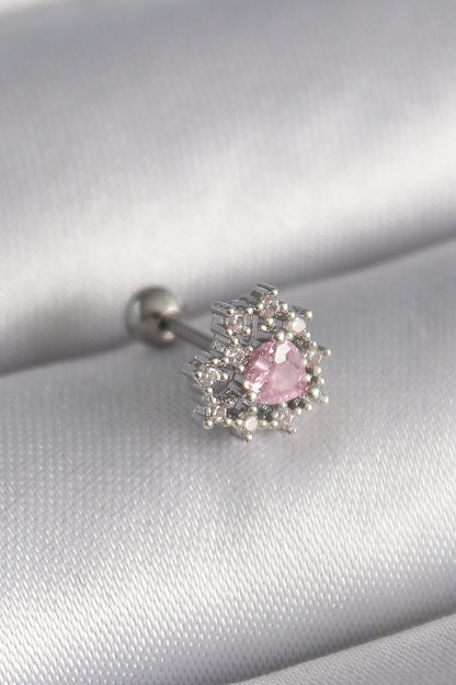 316L Steel Silver Color Zircon Stone Heart Tragus Piercing