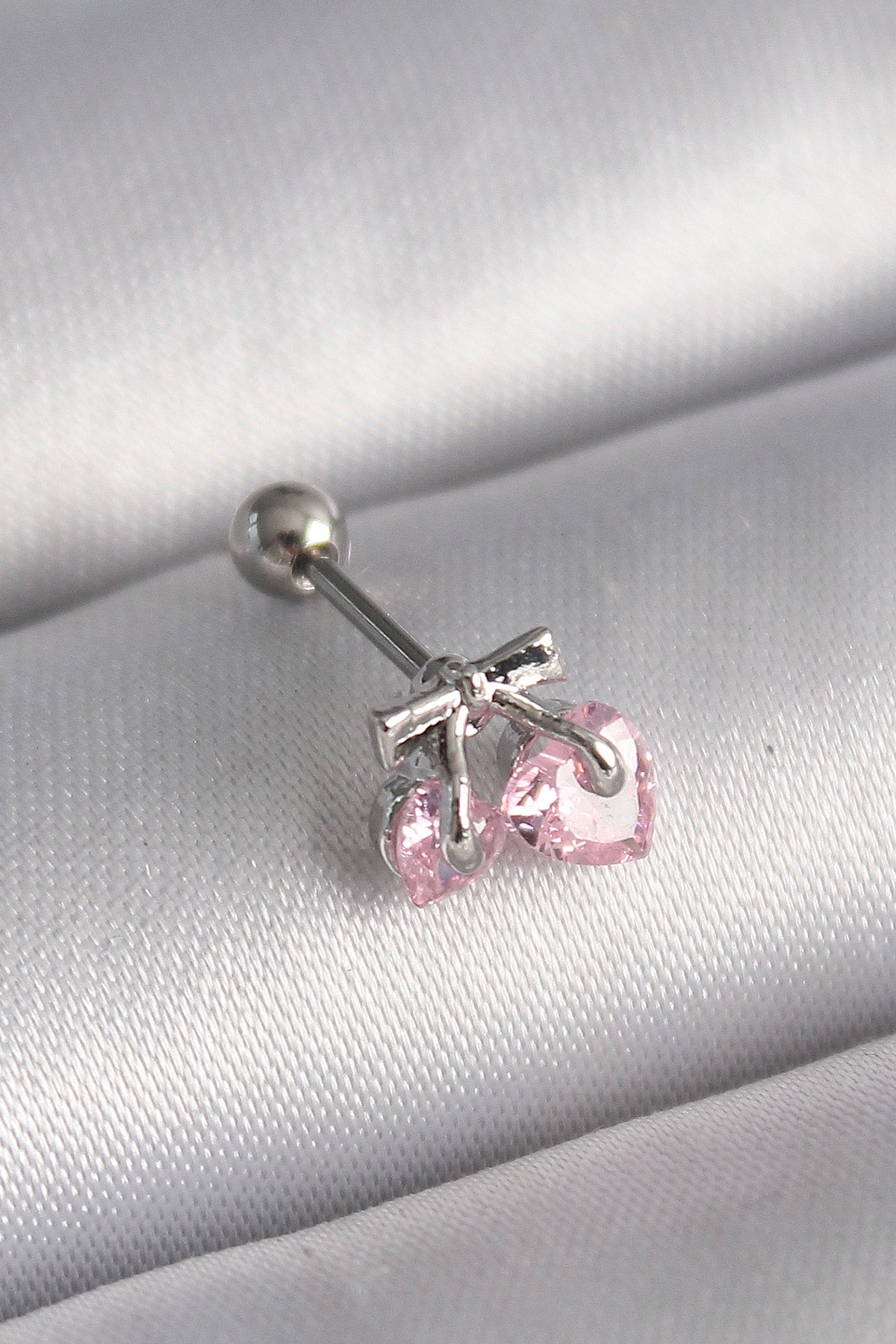 316L Steel Silver Color Pink Zircon Stone Heart Tragus Piercing