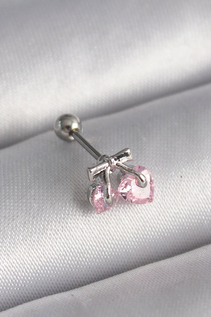 316L Steel Silver Color Pink Zircon Stone Heart Tragus Piercing