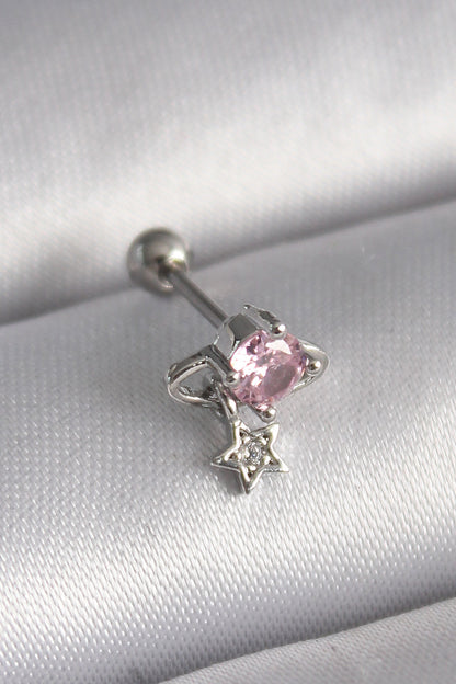 316L Steel Silver Color Pink Zircon Stone Dangle Star Detail Tragus Piercing