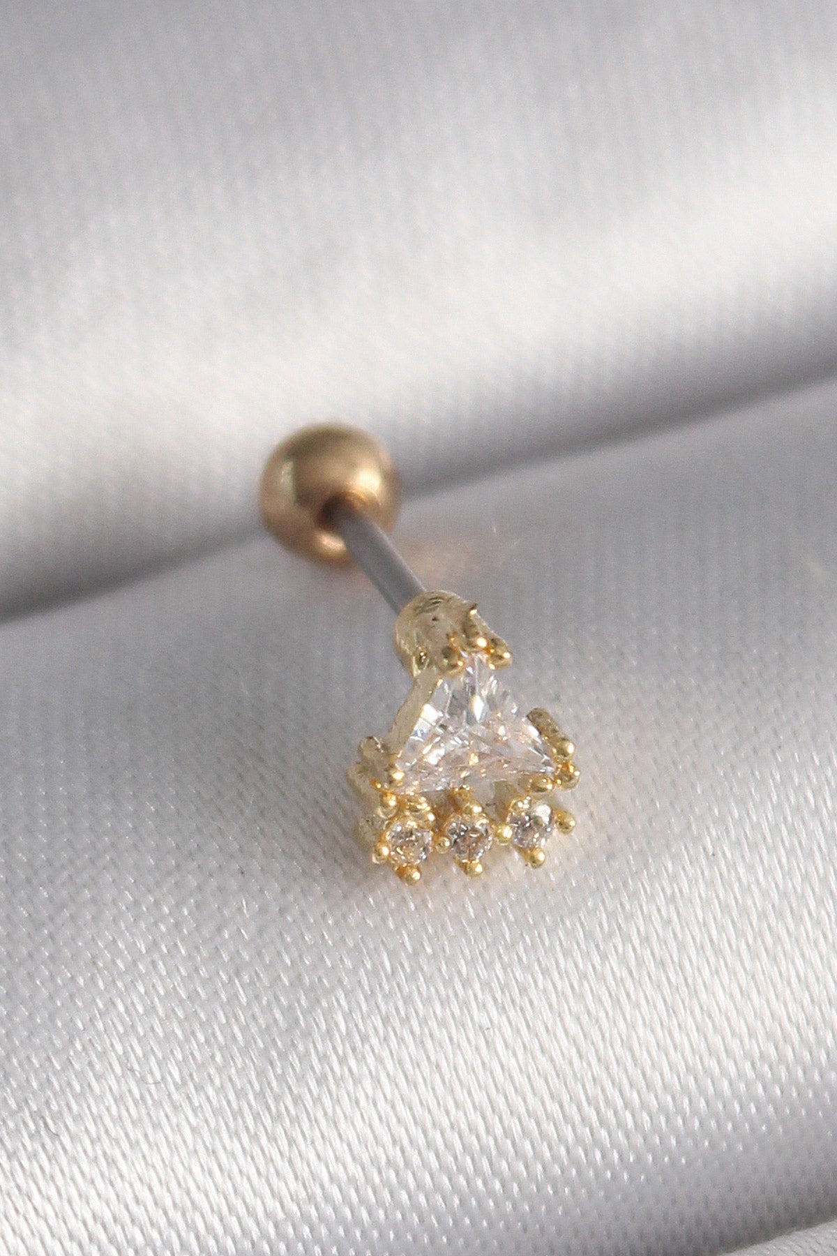 316L Steel Gold Color Triangle Zircon Stone Tragus Piercing