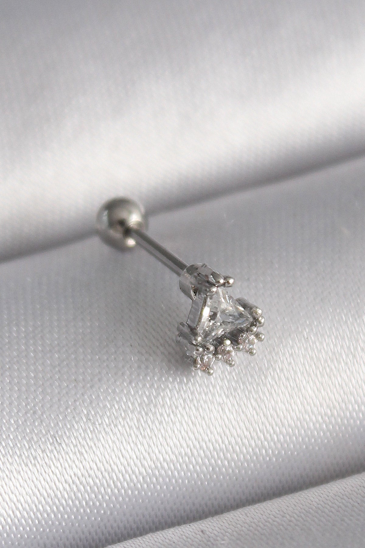 316L Steel Silver Color Triangle Zircon Stone Tragus Piercing