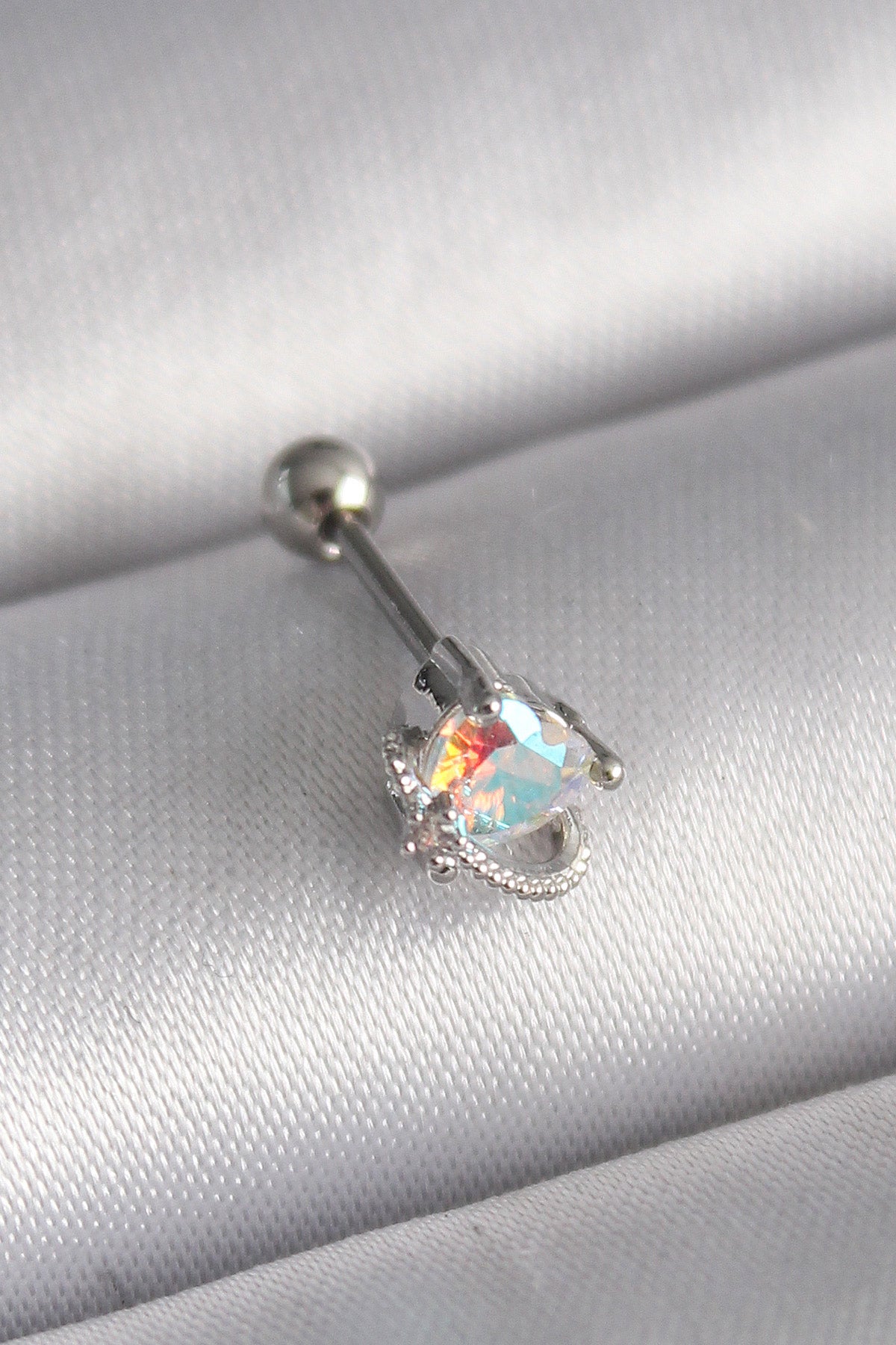 316L Steel Silver Color Zircon Stone Heart Tragus Piercing