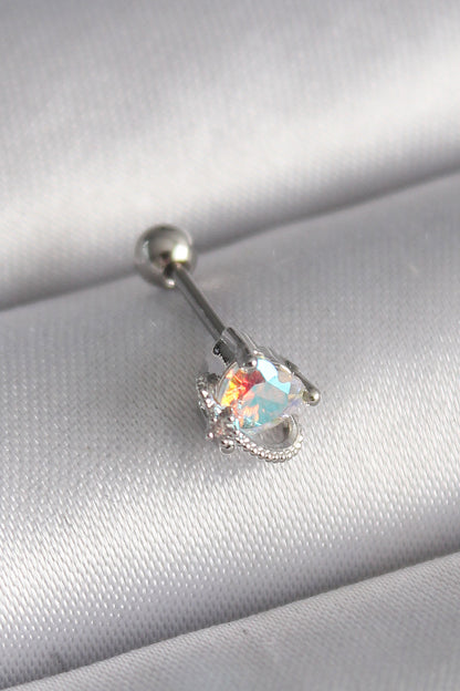 316L Steel Silver Color Zircon Stone Heart Tragus Piercing