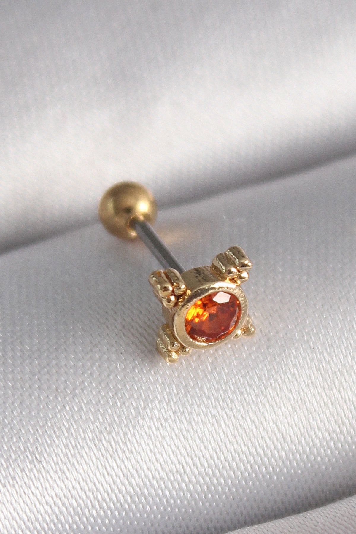 316L Steel Gold Color Orange Zircon Stone Tragus Piercing