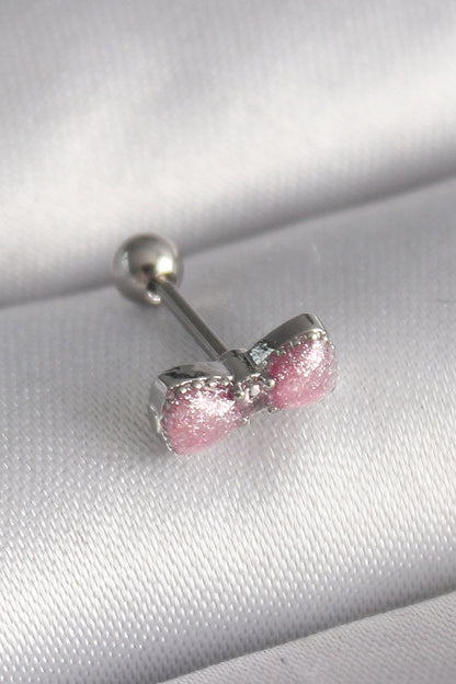 316L Steel Silver Color Pink Ribbon Zircon Stone Detail Tragus Piercing