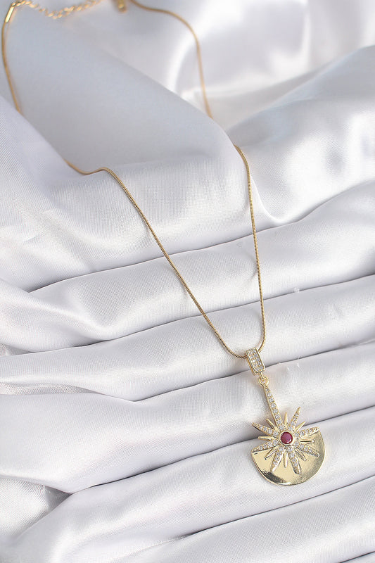 316L Steel Gold Color Zircon Stone Star Model Women's Necklace