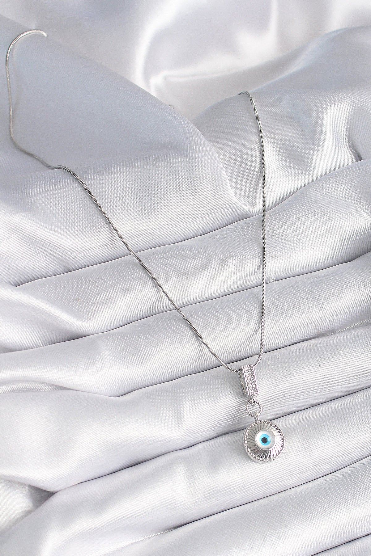 316L Steel Silver Color Zircon Stone Evil Eye Bead Model Women's Necklace