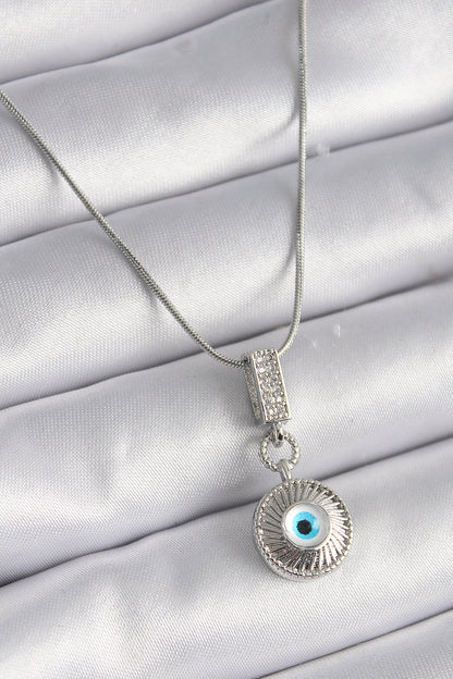 316L Steel Silver Color Zircon Stone Evil Eye Bead Model Women's Necklace