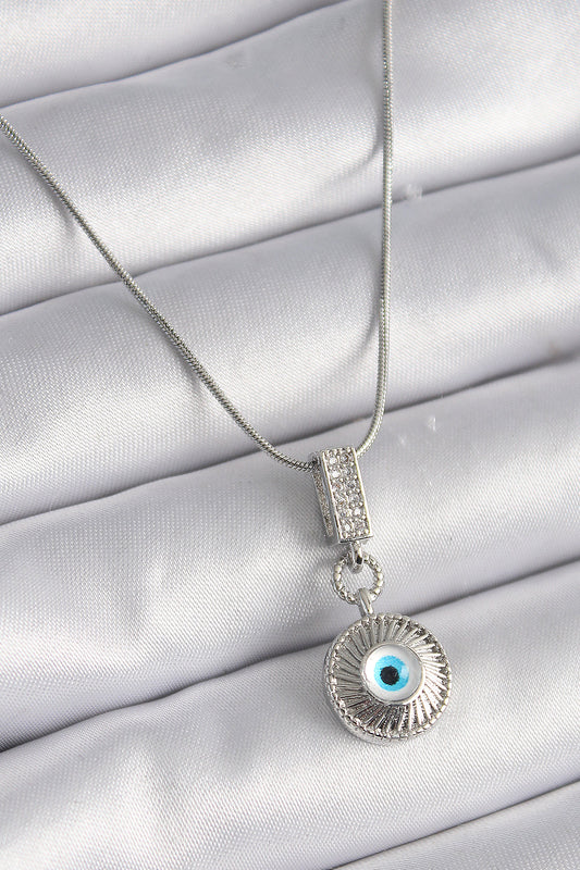 316L Steel Silver Color Zircon Stone Evil Eye Bead Model Women's Necklace