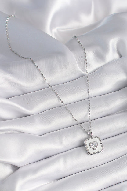 316L Steel Silver Color Square Medallion Heart Zircon Stone Embroidery Women's Necklace