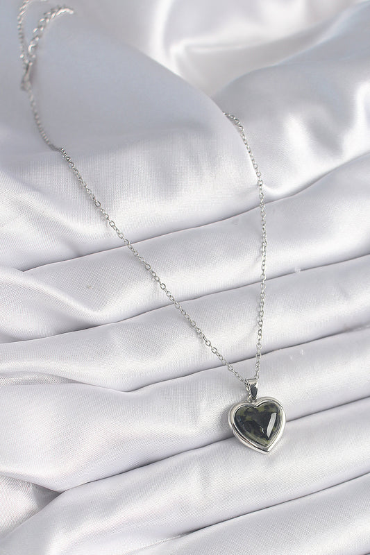 316L Steel Silver Color Green Enamel Heart Model Women's Necklace