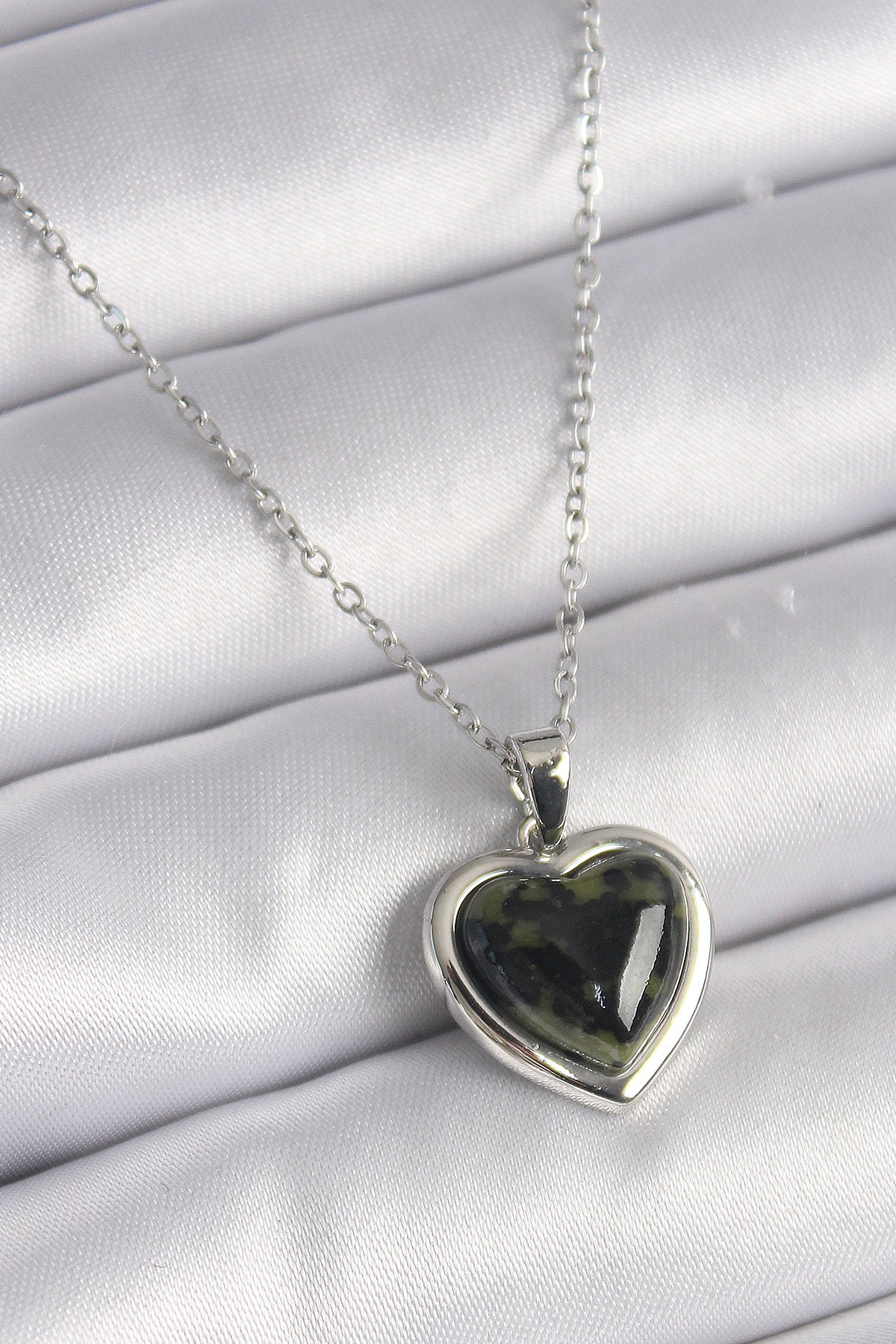 316L Steel Silver Color Green Enamel Heart Model Women's Necklace