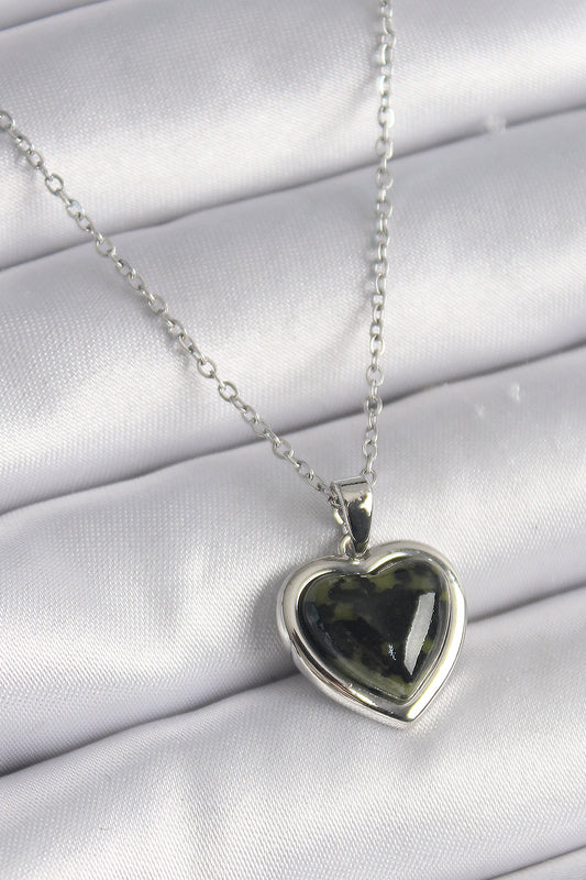 316L Steel Silver Color Green Enamel Heart Model Women's Necklace