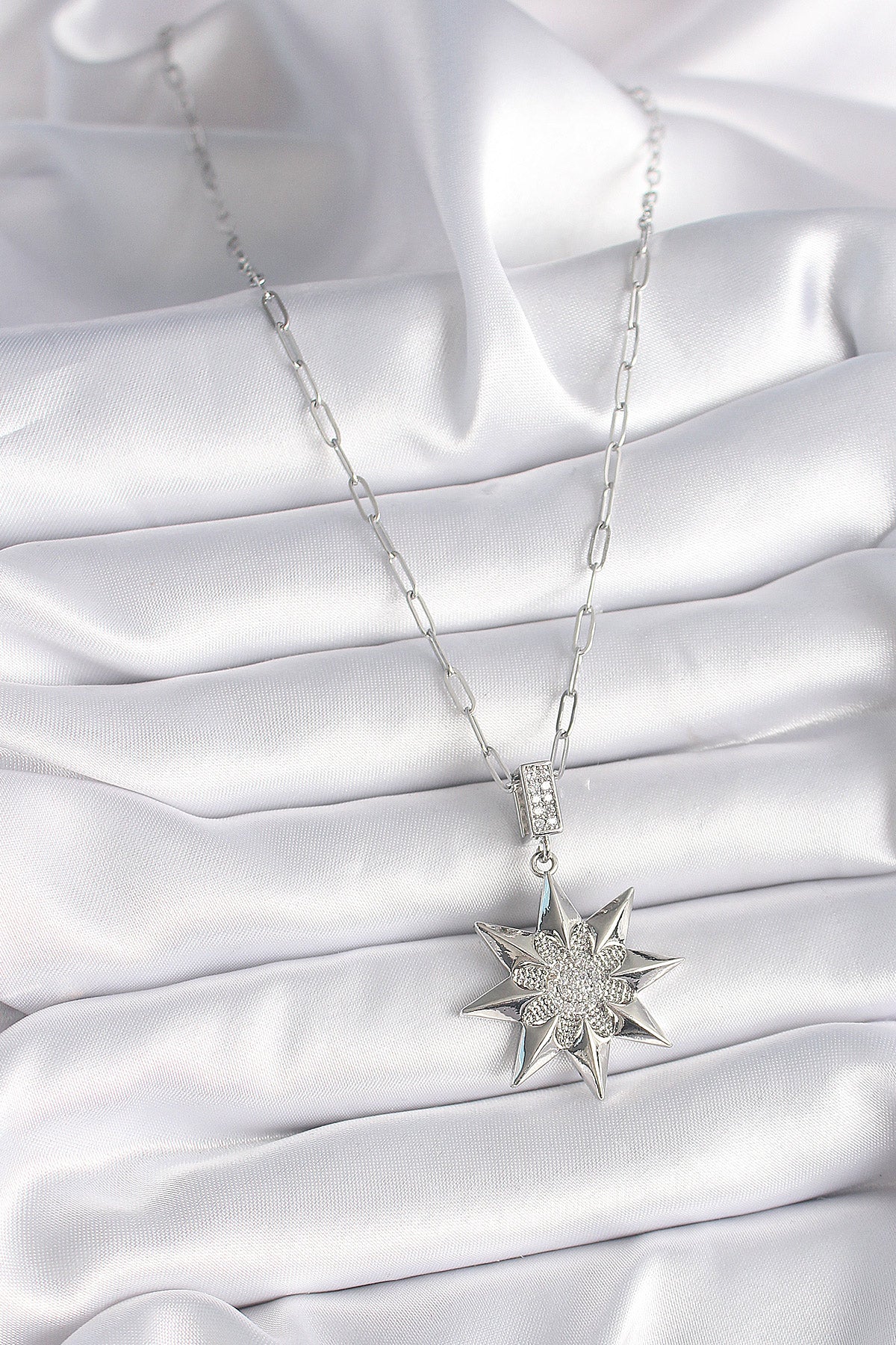 316L Steel Silver Color Zircon Stone Polar Star Model Women's Necklace