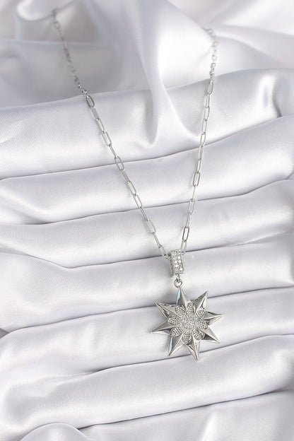 316L Steel Silver Color Zircon Stone Polar Star Model Women's Necklace