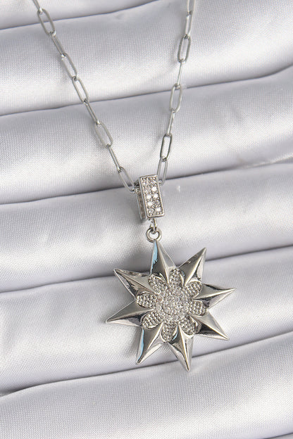 316L Steel Silver Color Zircon Stone Polar Star Model Women's Necklace