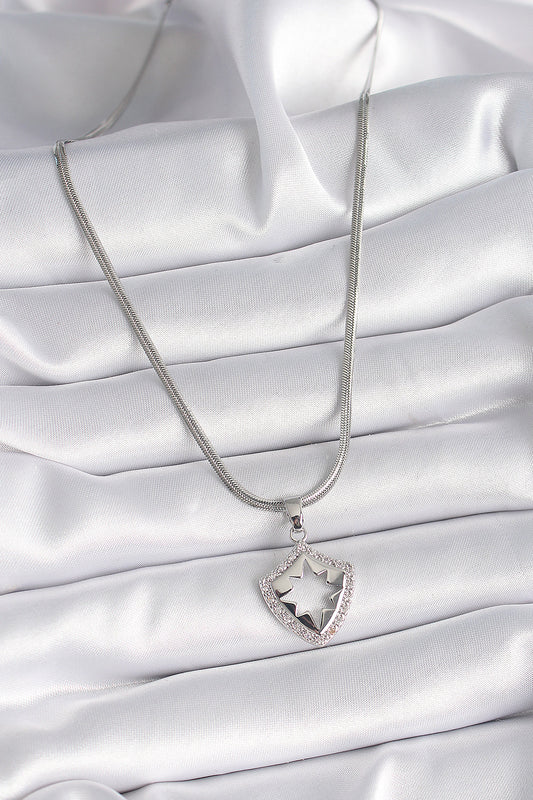 316L Steel Silver Color Italian Chain Zircon Stone Polar Star Engraved Model Women's Necklace