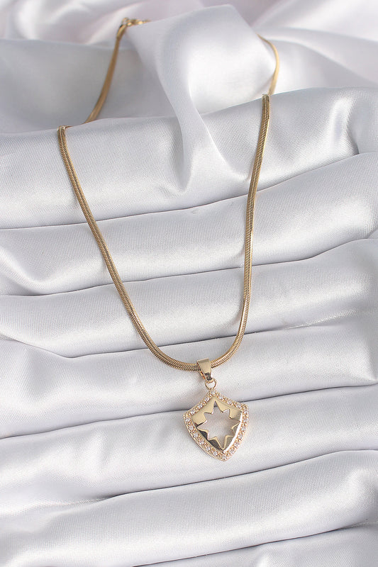 316L Steel Gold Color Italian Chain Zircon Stone Pole Star Embroidery Women's Necklace