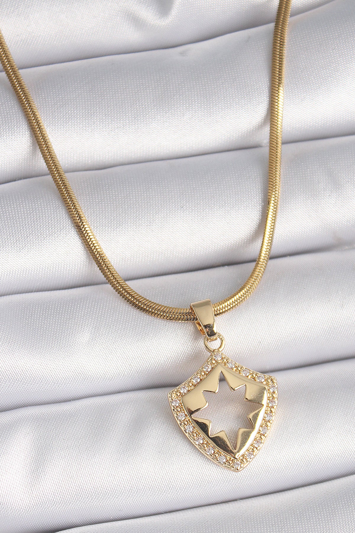 316L Steel Gold Color Italian Chain Zircon Stone Pole Star Embroidery Women's Necklace