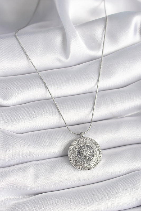 316L Steel Silver Color Zircon Stone 12 Zodiac Sign Medallion Model Women's Necklace