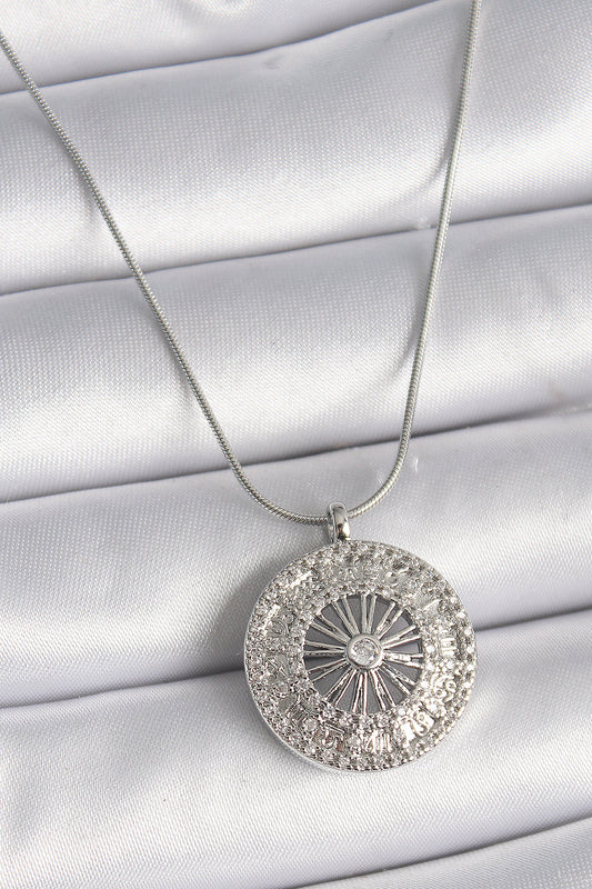 316L Steel Silver Color Zircon Stone 12 Zodiac Sign Medallion Model Women's Necklace