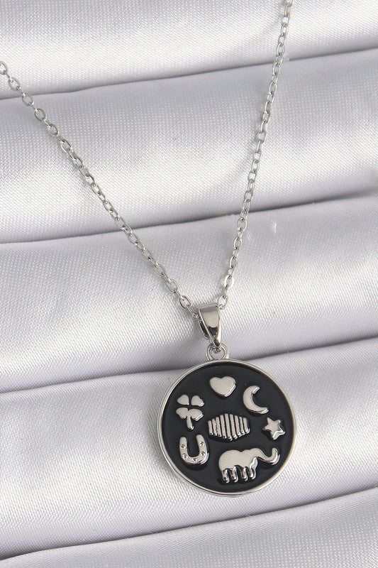316L Steel Silver Color Black Color Luck Necklace