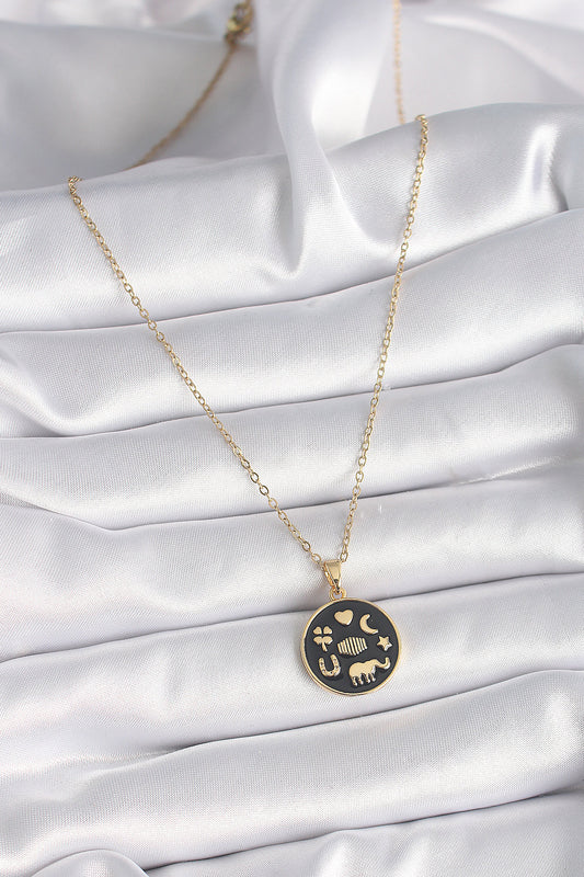 316L Steel Gold Color Black Luck Necklace