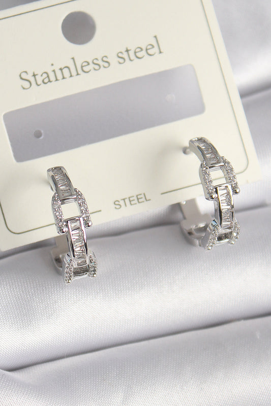 Brass Silver Color Zircon Stone Chain Model Women's Earrings