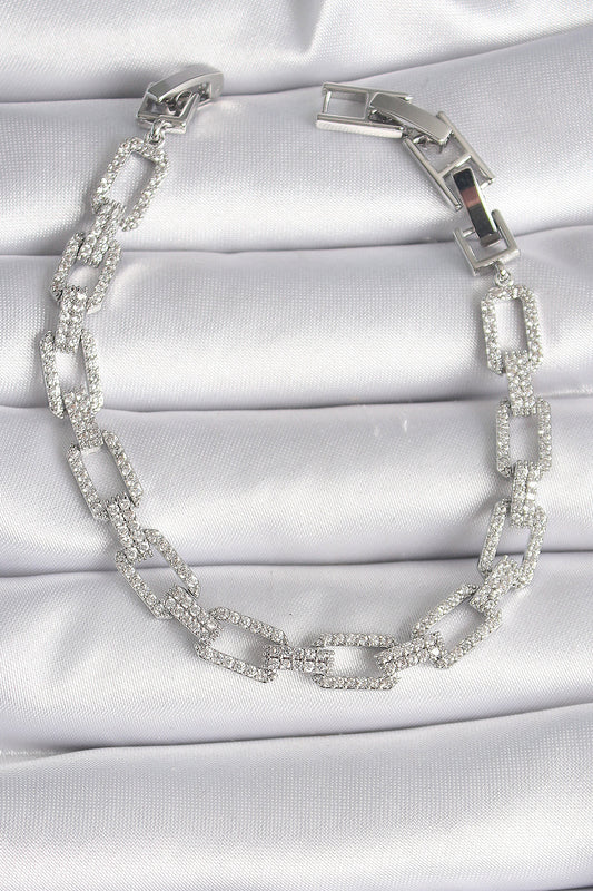 Brass Silver Color Zircon Stone Chain Model VIP Series Women's Bracelet